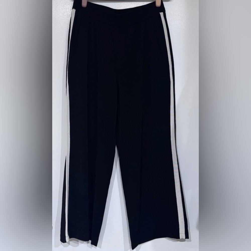 Express Black Wide-Leg Pants with White Side Stripes